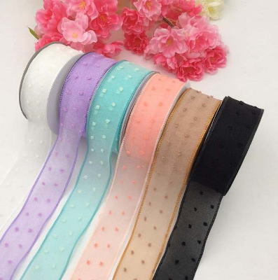 ドットオーガンジー 約4cm幅 ダブルオーガンジー リボン　1メートル