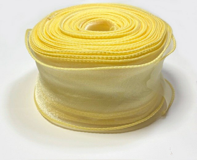 Ribbon - ウェーブオーガンジーリボン 35M巻 イエロー 約6cm幅 宅配便発送限定