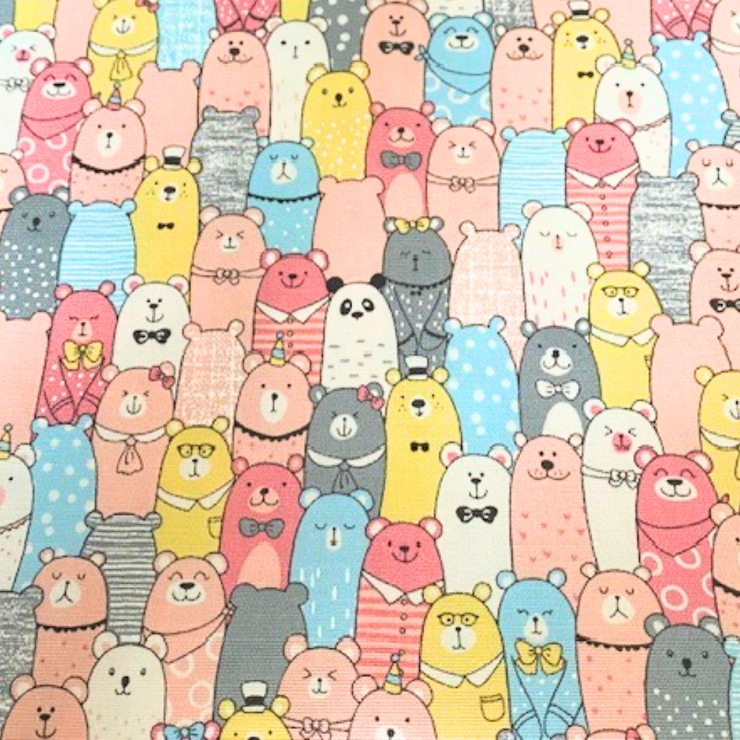 【ハギレ】プリント生地 カラフルベア 約54x50cmカット済