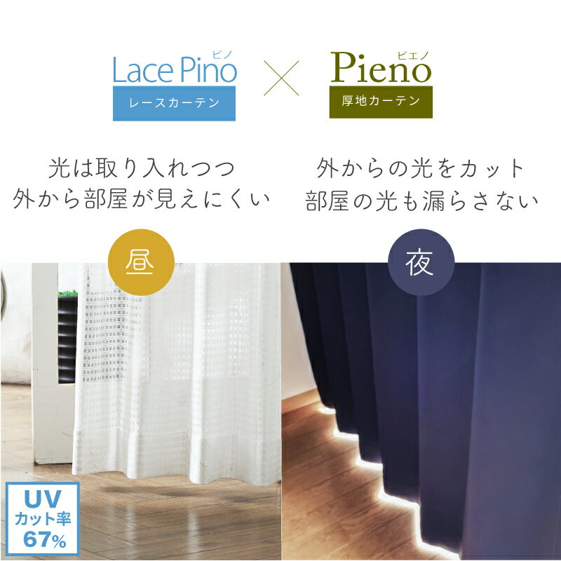 【送料無料】【超お買得】カーテン1級遮光遮熱断熱省エネ形状記憶ピエノ&ピノレースセット10色18サイズ4枚セット【150幅/200幅は2枚セット】レースカラー:ホワイト