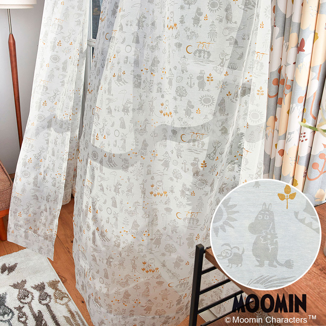 Rakuten - ムーミンカーテン MOOMIN ファンタイムボイル グレー レースカーテンオーダー ムーミン谷 刺繍 かわいい スミノエ SUMINOE