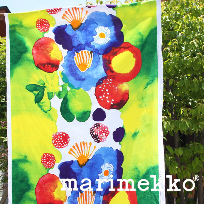 楽天市場 北欧カーテン マリメッコ Marimekko ユハンヌスタイカ マルチ オーダーカーテン 北欧ブランドカーテン 真夏の魔法 花 水彩画 かわいい おしゃれ レッド グリーン ブルー イエロー 北欧カーテン通販わくわくカーテン