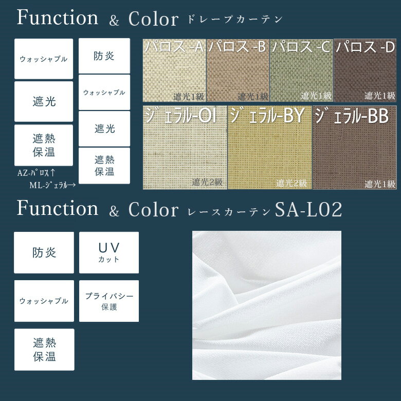 オーダーカーテン ドレープ＆レースセット ジェラル パロス【ML-3489-SA-L02】洗える カラー 7色 / カーテン オーダー オーダーメイド ドレープ レースカーテン カーテン＆レースセット 4枚セット 日本製