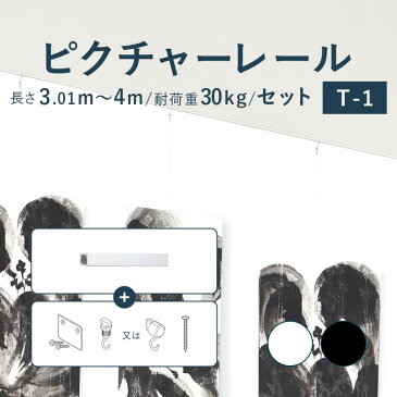 ピクチャーレール TOSO 《T-1》 セット 3.01〜4m 耐荷重 30kg ホワイト ブラック 規格サイズ 天井付・正面付 後付け Tシリーズ / ピクチャー レール 取り付け 壁掛け 絵画 写真 ギャラリー 施設 展示会 写真展 おしゃれ トーソー