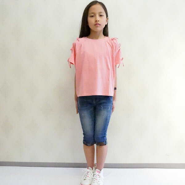 【Giggle 50%OFF SALE】ギグル リボン付き半袖Tシャツ ピンク チャコール 子供服 キッズ 女の子 トップス giggle 100cm 110cm 120cm 130cm クスクスオリジナルブランド 綿100%