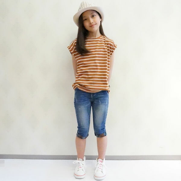 【Giggle 50%OFF SALE】ギグル 半袖ボーダーTシャツ ブラウン ブルー 子供服 ユニセックス トップス gi..