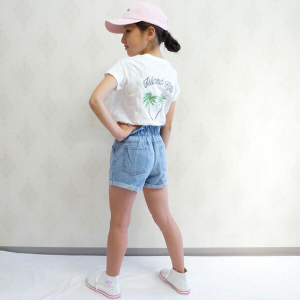 【Giggle 50%OFF SALE】ヤシの木刺繍半袖Tシャツ ホワイト 赤 子供服 キッズ ユニセックス トップス 100 110 120 130 140 クスクスオリジナルブランド 綿100%