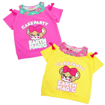 【正規取扱店】EARTHMAGIC【50%OFF】アースマジック ドッキング Tシャツ ケーキパーティ 女の子 子供服 トップス 半袖 100-140cm ピンク クリームイエロー