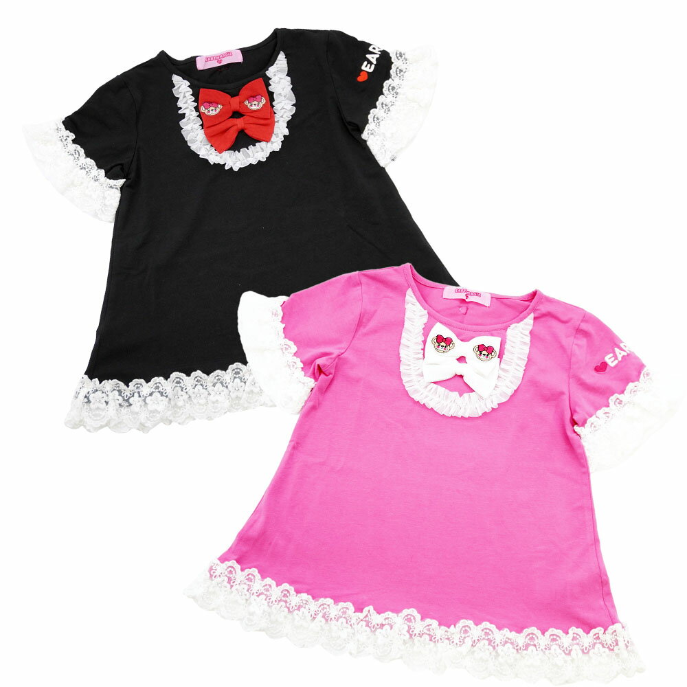 【9/1入荷!!】【新作!!】【2020秋冬商品 EARTHMAGIC アースマジック】 リボン 半袖 チュニック 女の子 子供服 トップス 100cm 110cm 120cm 130cm 140cm クロ ピンク【合計11,000円(税込)以上お買い上げで送料無料】