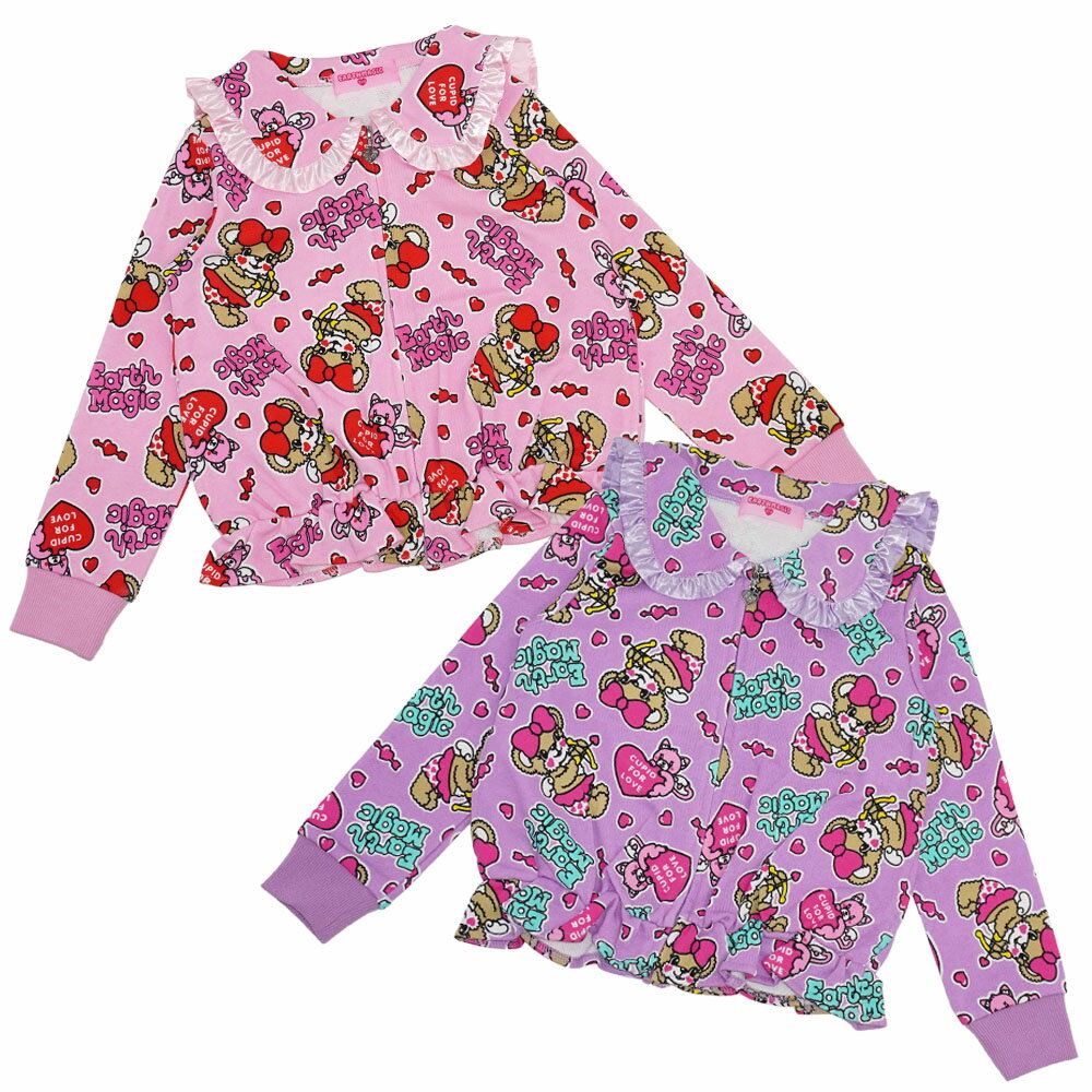 【50%OFF】 EARTHMAGIC アースマジック 2020秋冬 セーラー ジップ アップ ジャケット キューピッド マフィー 総柄 女の子 子供服 アウター 100〜140cm ペールピンク ラベンダー 【7/1 半額 プライスダウン】