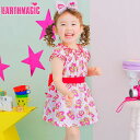 【50%OFF】EARTHMAGIC BABY【正規取扱店】アースマジックベビー 2022春夏 ラブアンドマフィー総柄ワンピース ピンク グリーン 半袖 ベビードレス 80 90cm ベビー 赤ちゃん 女の子 乳児 出産祝い ベビーギフト 1歳 2歳