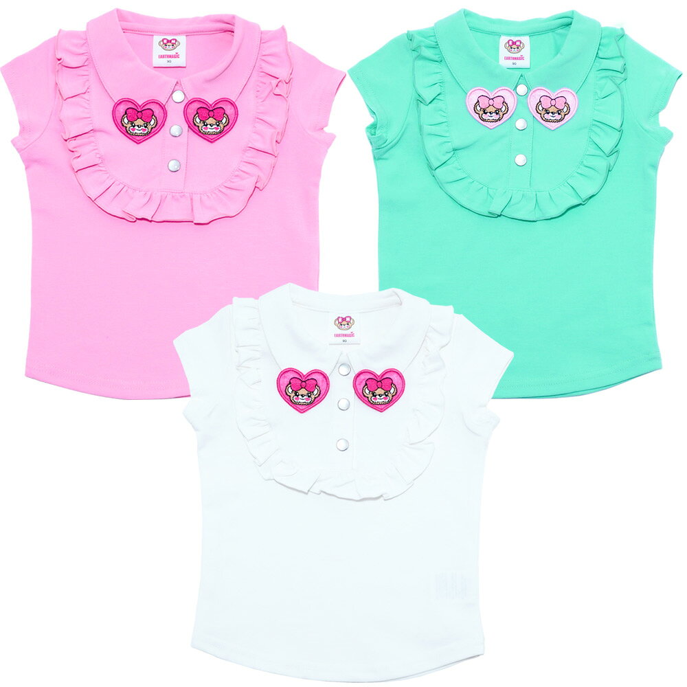 EARTHMAGIC【正規取扱店】アースマジックベビー ハートマフィー襟付き半袖Tシャツ シロ ペールピンク エメグリ ベビー服 ベビー 赤ちゃん 女の子 乳児 出産祝い ベビーギフト 80cm 90cm 【50%OFF】