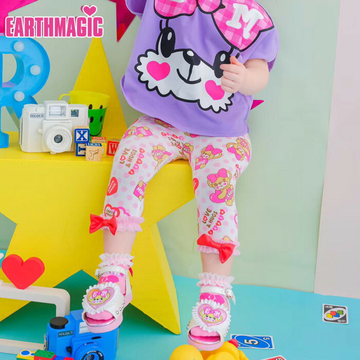 【EARTHMAGIC正規取扱店｜6月21日入荷】アースマジックベビー EARTHMAGIC BABY 2022春夏 ラブアンドマフィー総柄レギンス 七分丈 ピンク グリーン 80 90cm ベビー 赤ちゃん 女の子 乳児 出産祝い ベビーギフト 1歳 2歳