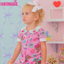 EARTHMAGIC【正規取扱店】アースマジック Cafe総柄襟付き半袖Tシャツ ピンク ラベンダー ベビーサイズ パフスリーブ マフィー 刺繍 ベビー服 子供服 ベビー 赤ちゃん 女児 女の子 乳児 出産祝い ベビーギフト トップス 80cm 90cm 【50%OFF】