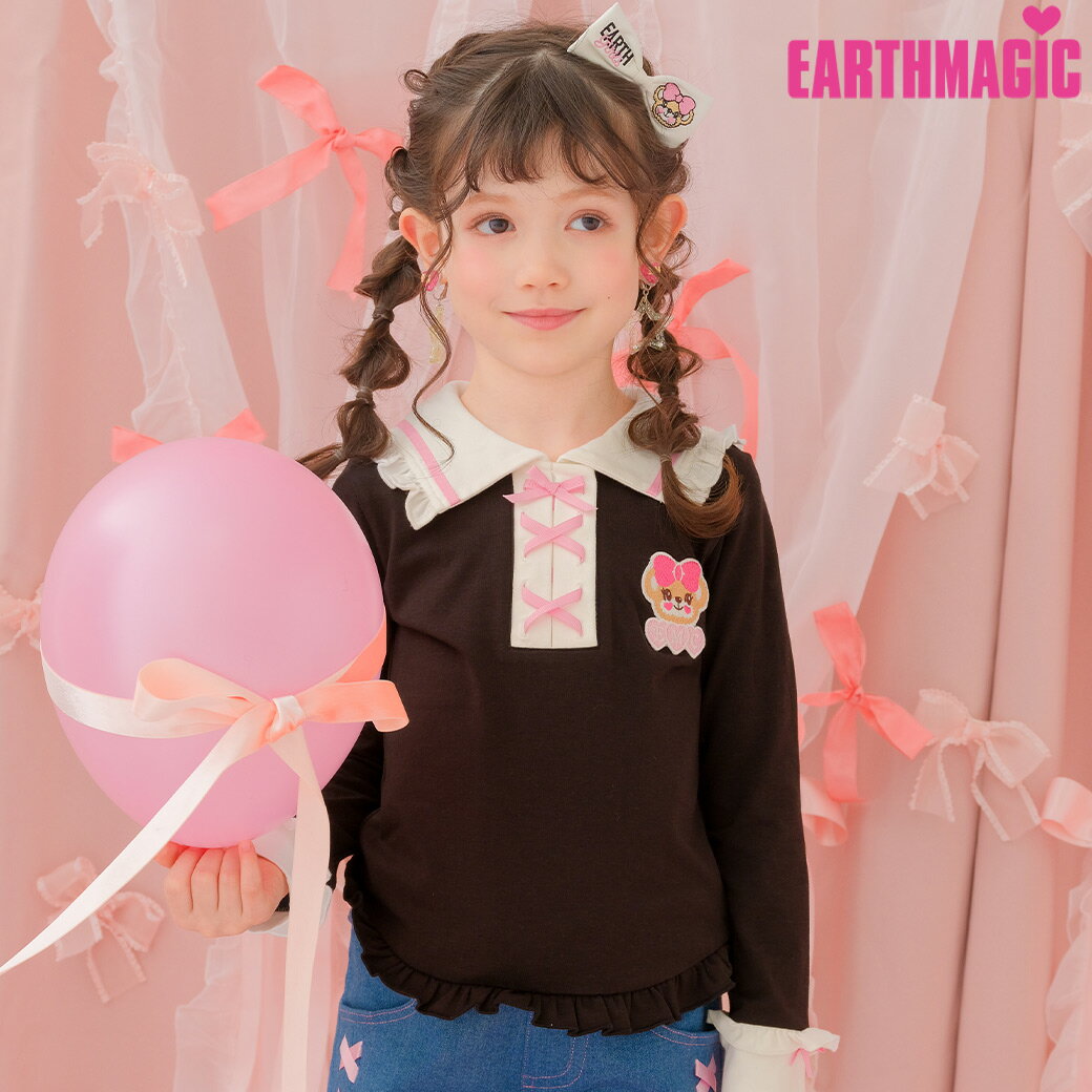 【EARTHMAGIC正規取扱店】アースマジック 2024秋 バックリボン襟ベア天長袖Tシャツ マフ