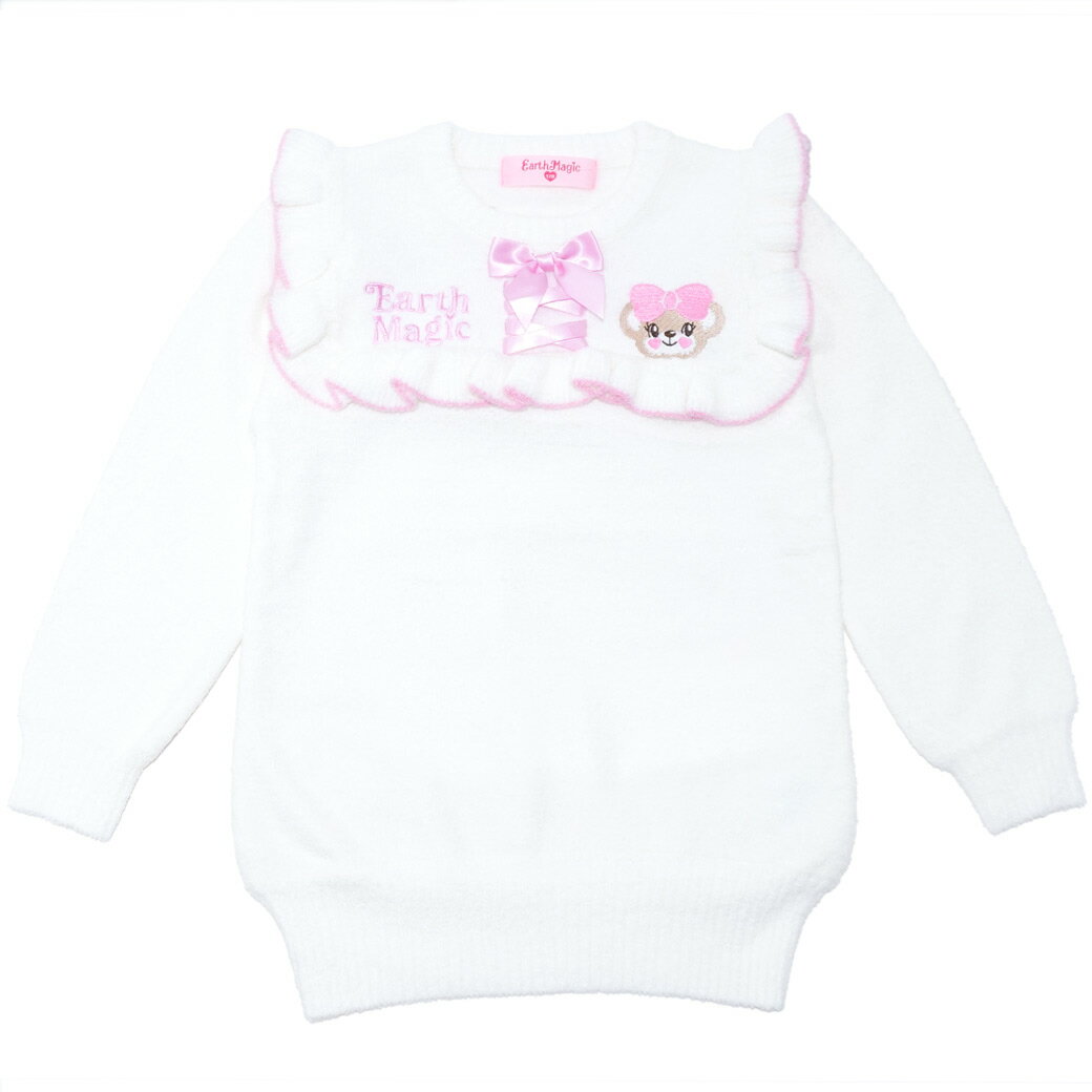 【EARTHMAGIC正規取扱店】アースマジック 2024秋 シャギーニットミニワンピース マフィー 女児 女の子 子供服 キッズ ミニワンピ 白 ホワイト 黄色 100cm 110cm 120cm 130cm 140cm【50%OFF】 3