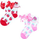 【EARTHMAGIC正規取扱店】アースマジック 2025春 日本製 いちご柄折り返しショートソックス アクセサリー 靴下 女児 女の子 子供服 キッズ 赤 レ...