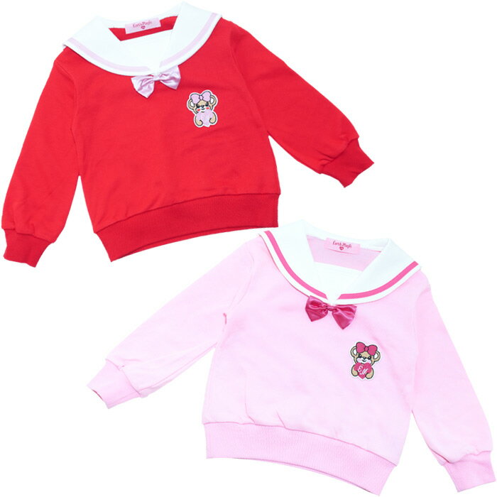 【EARTHMAGIC正規取扱店】アースマジック 2025冬 バックプリント裏毛セーラートレーナー 女児 女の子 子供服 キッズ トップス 100cm 110cm 120cm 130cm 140cm 赤 レッド ピンク