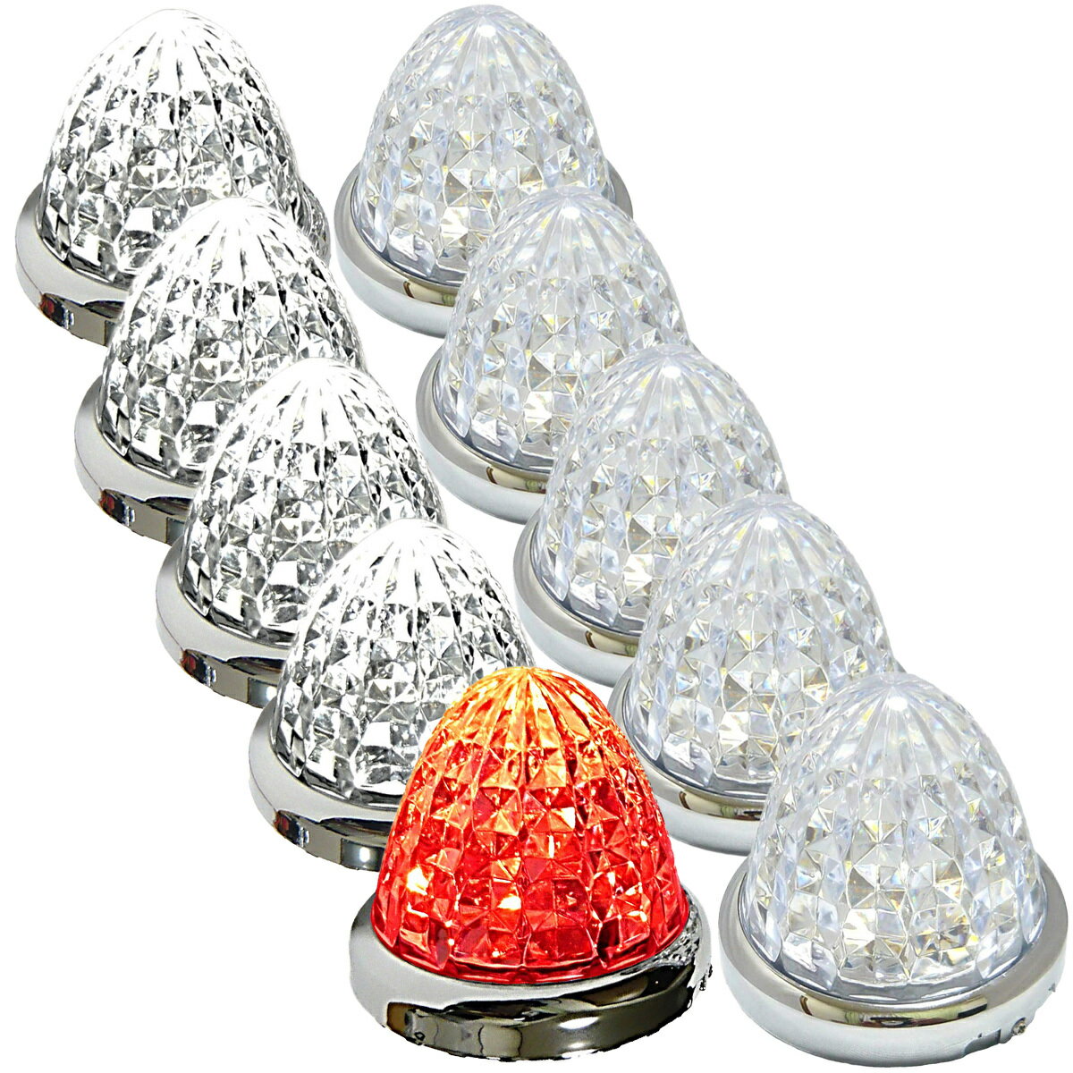 Rakuten - 24V トラック用 LED マーカーランプ サイド マーカー 8面クリスタルカット仕様 16LED 汎用 10個 セット ホワイト / レッド