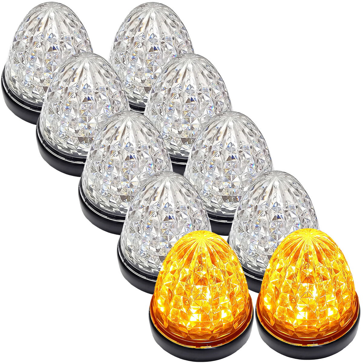 Rakuten - Cu 24V トラック用 LED マーカーランプ サイドマーカー 標識 クリスタルカット仕様 16LED IP67等級 10個セット クリアレンズ オレンジ
