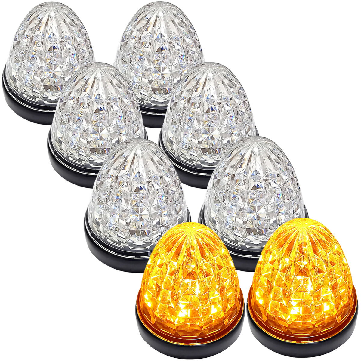 Rakuten - Cu 24V トラック用 LED マーカーランプ サイドマーカー 標識 クリスタルカット仕様 16LED IP67等級 8個セット クリアレンズ オレンジ