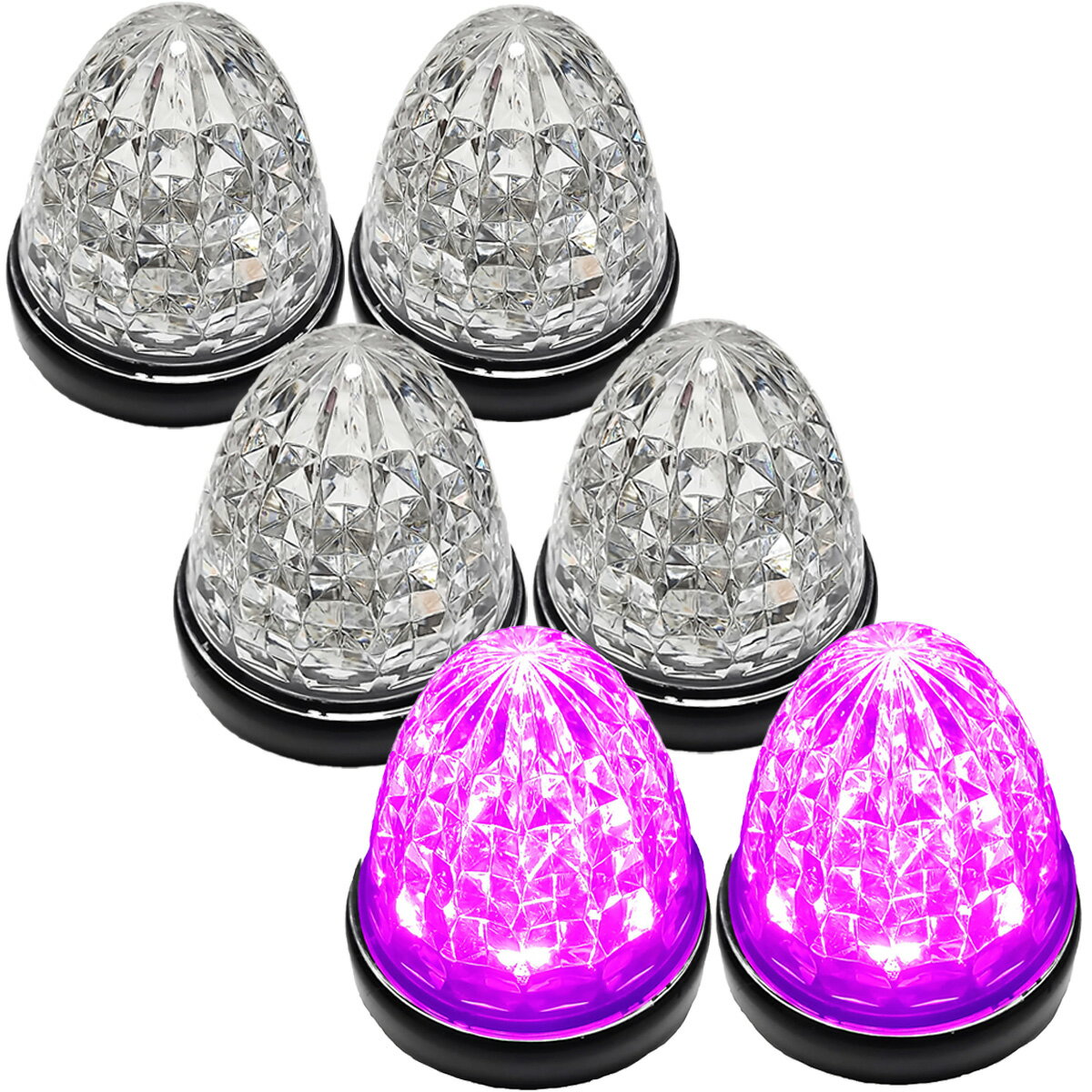 Rakuten - Cu 24V トラック用 LED マーカーランプ サイドマーカー 標識 クリスタルカット仕様 16LED 汎用 シーリングタイプ防水 6個セット クリアレンズ ピンク