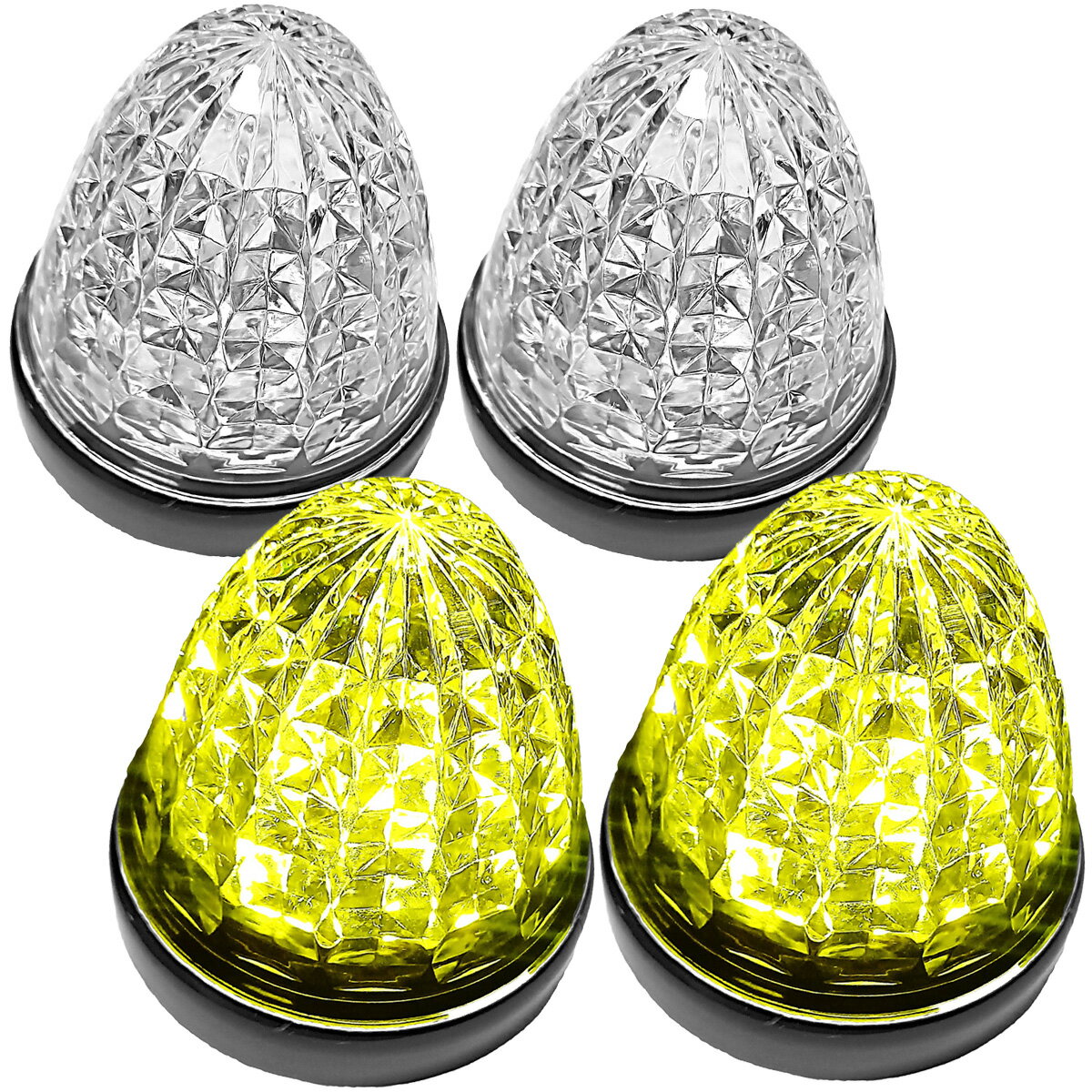 Rakuten - Cu 24V マーカーランプ トラック用 LED サイドマーカー 標識 クリスタルカット仕様 16LED 汎用 シーリングタイプ防水 4個セット クリアレンズ イエロー