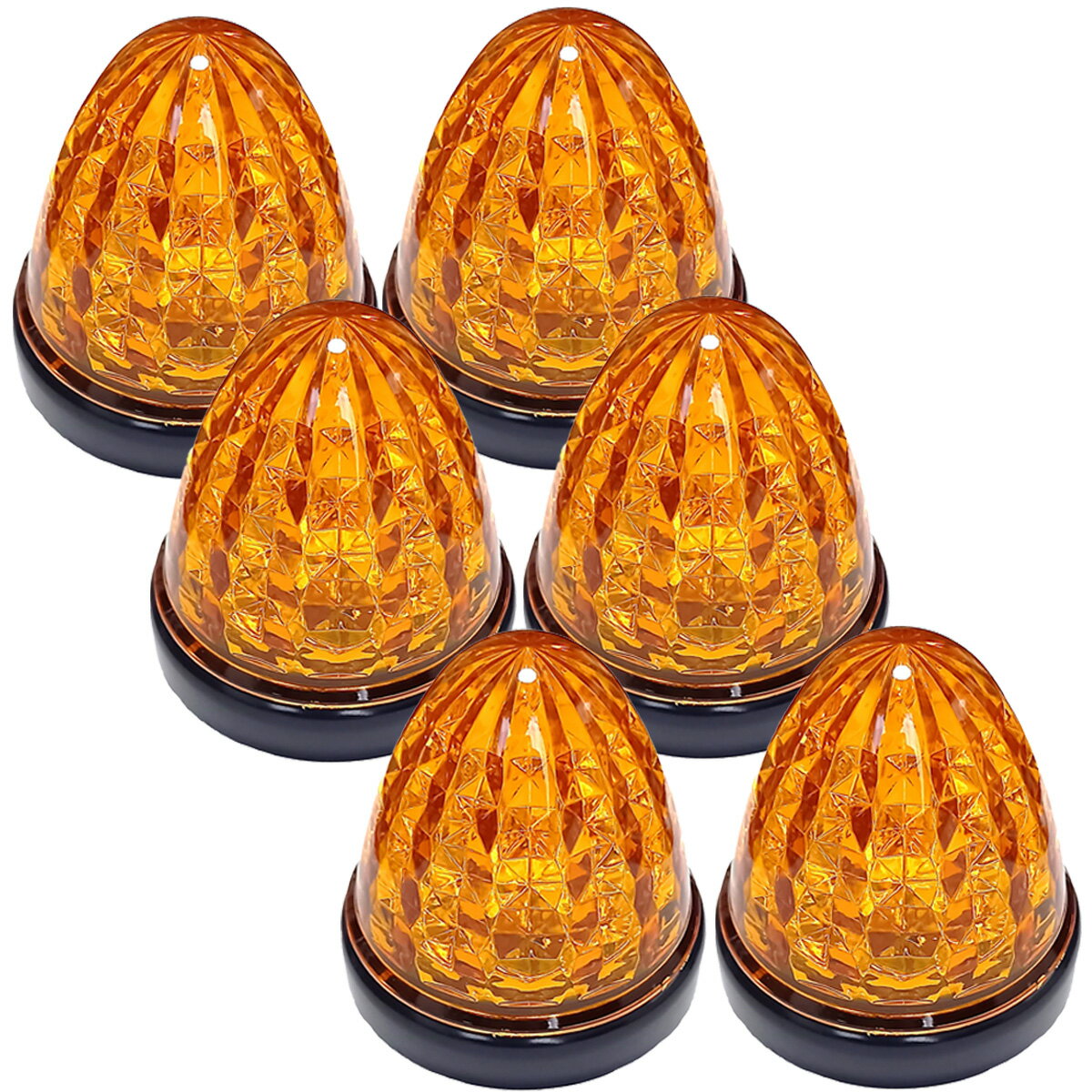 Cu 24V トラック用 LED マーカーランプ サイドマーカー 標識 クリスタルカット仕様 16LED IP67等級 6個セット クリアレンズ オレンジレンズ