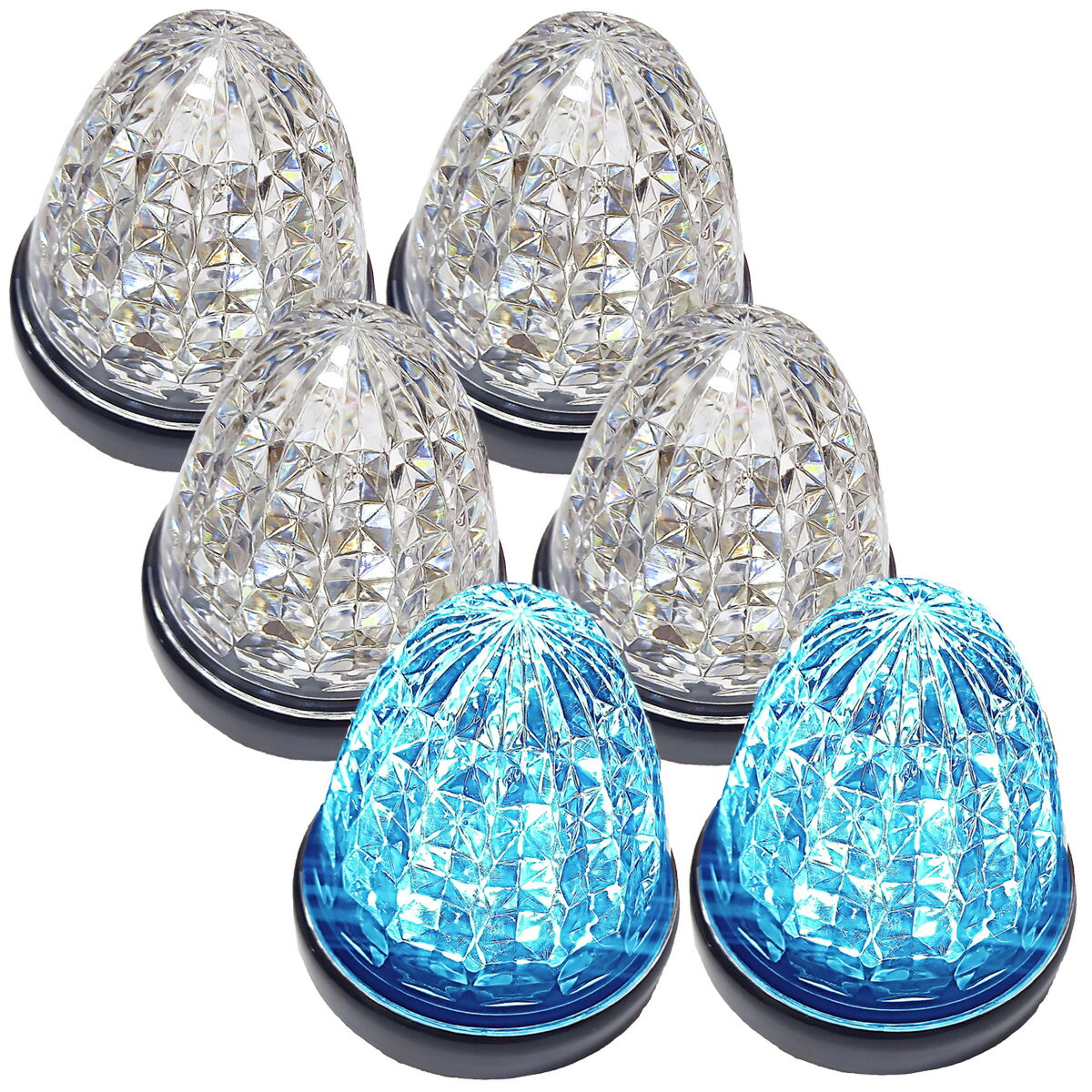 Cu 24V トラック用 LED マーカーランプ サイドマーカー 標識 クリスタルカット仕様 16LED 汎用 6個セット クリアレンズ アイスブルー