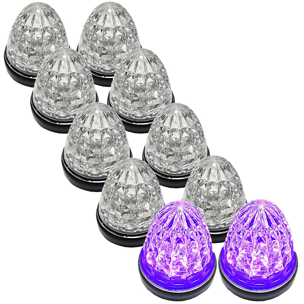 Cu 24V トラック用 LED マーカーランプ サイドマーカー 標識 クリスタルカット仕様 16LED IP67等級 10個セット クリアレンズ パープル...