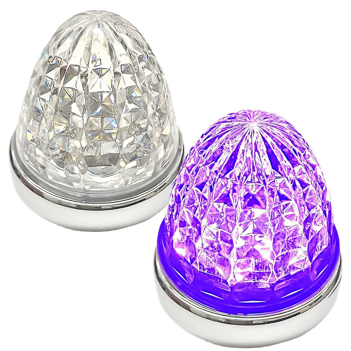 Cu 24V メッキリング LED マーカーランプ サイドマーカー トラック用 標識 クリスタルカット仕様 16LED 汎用 シーリングタイプ防水 IP67等級 2個セット クリアレンズ パープル