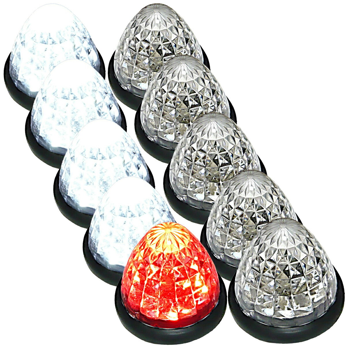 Rakuten - トラック用 マーカーランプ サイド マーカー 16LED 24V用 標識 ランプ 汎用 10個 セット ホワイト / レッド
