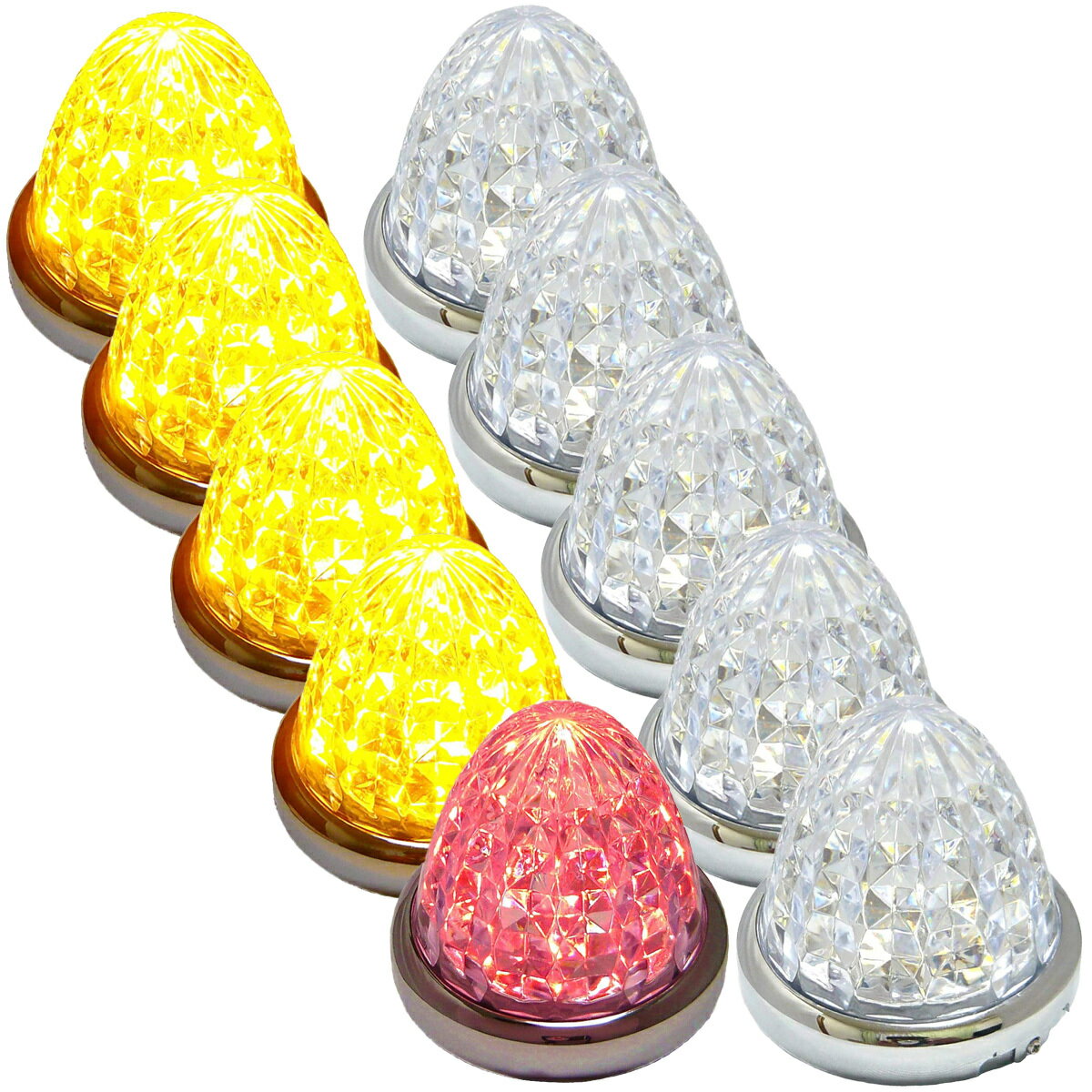 Rakuten - 24V トラック用 LED マーカーランプ サイド マーカー 8面クリスタルカット仕様 16LED 汎用 10個 セット オレンジ / レッド