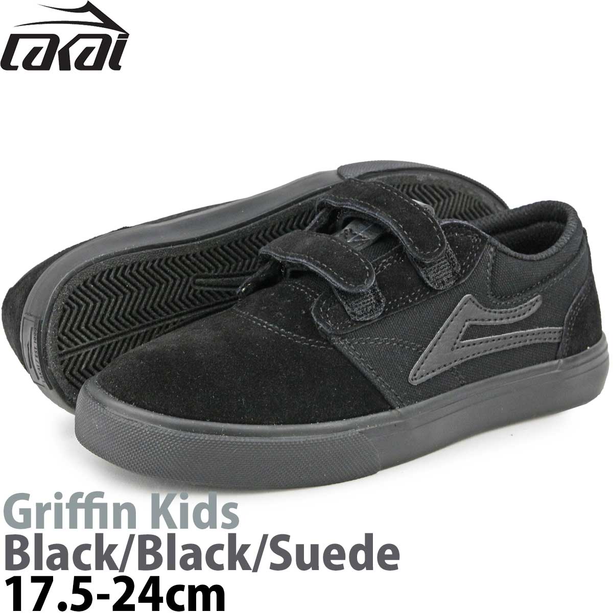 ラカイ 17.5-24cm グリフィン キッズ ブラック スエード スケボーシューズ スケシュー Lakai Griffin Kids Black/Black/Suede スケートボード スケボー シューズ ブランド キッズ こども 子ども 子供 ローカット US サイズ スニーカー スケート シューズ 靴