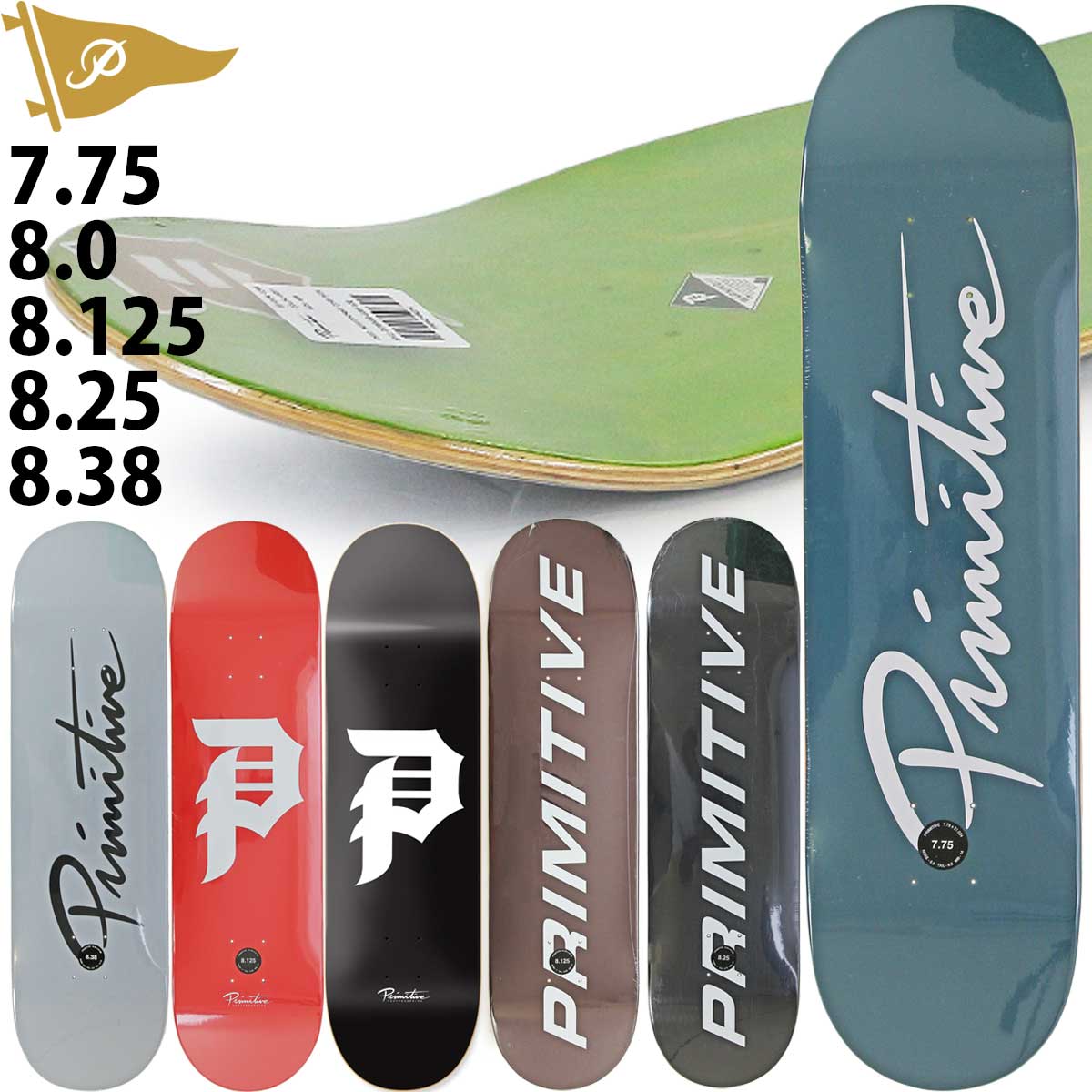 プリミティブ スケボー デッキ Nuevo Script Dirty P Euro Slant Primitive Skateboards Team Deck スケートボード チームデッキ スケボーデッキ 7.75 8.0 8.125 8.25 8.38