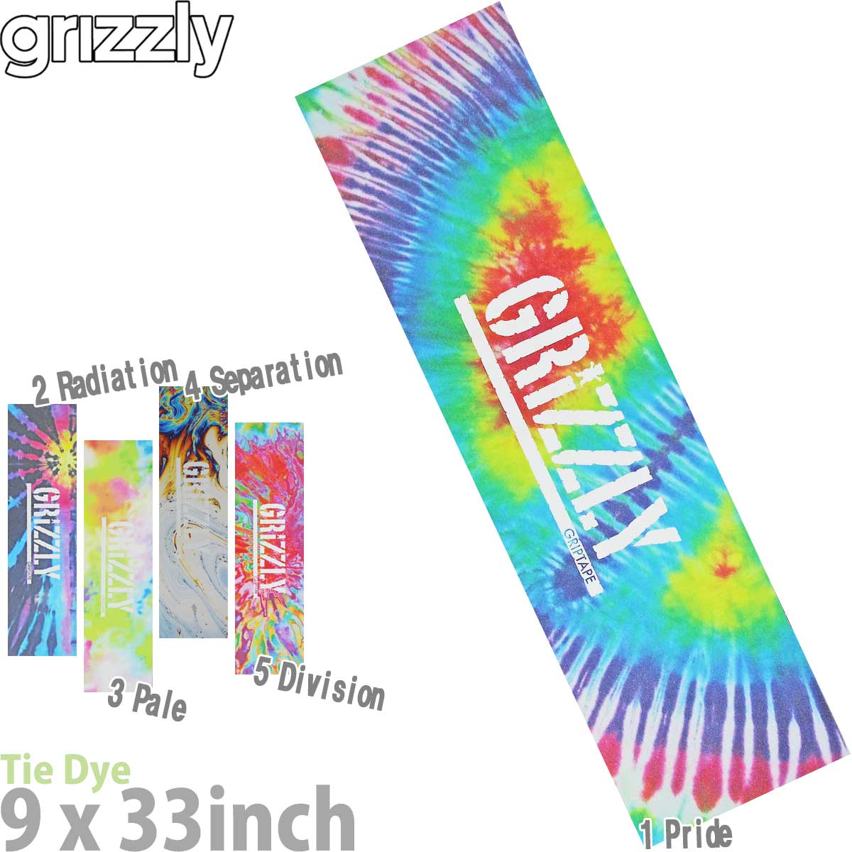 グリズリー スケボー デッキテープ Grizzly Tie Dye 5種 Griptape Skateboard タイダイ グリップテープ スケートボード パーツ ザラザラ 滑り止め 国内正規品 レギュラー グーフィー