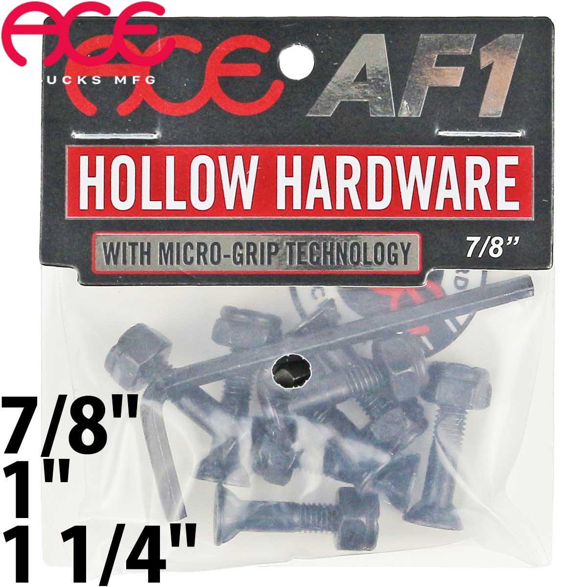 エース ハードウェア ホロー 7/8inch 1inch 1-4/1inch スケボー ボルト ナット ネジ パーツ ACE AF1 Hollow Bolts Grippers Allen Trucks Parts Hex Hardware 六角 中空 軽量 ハードウェア ネジ ストリート パーク スケボー女子 キッズ 足回り 人気 ブランド おすすめ 1