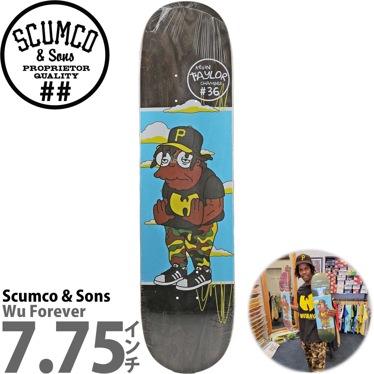 スカムコサンズ 7.75インチ スケボー デッキ Scumco & Sons Skateboards Kevin Taylor Wu Forever Deck スケートボー…