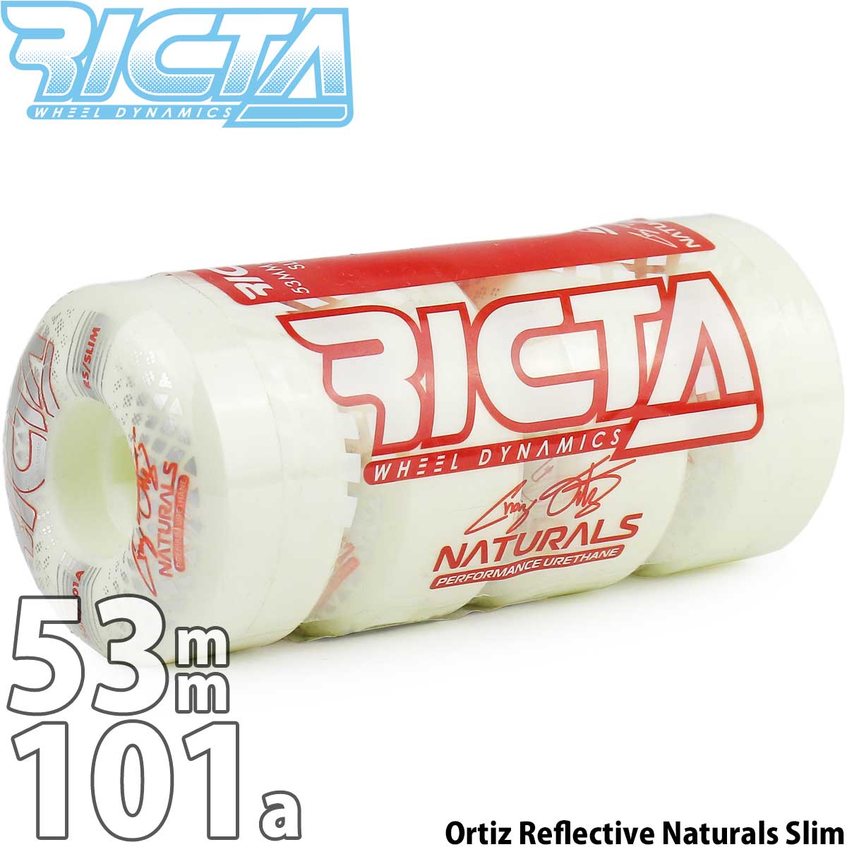 リクタ 53mm 101a スケボー ウィール Ricta Pro Chaz Ortiz Reflective Naturals Slim Skateboard Wheels スケートボード タイヤ プロ チャズオルティス リフレクティブ ナチュラルズ スリム 白 ストリート パーク ハードウィール ブランド カットバック スケボーウィール