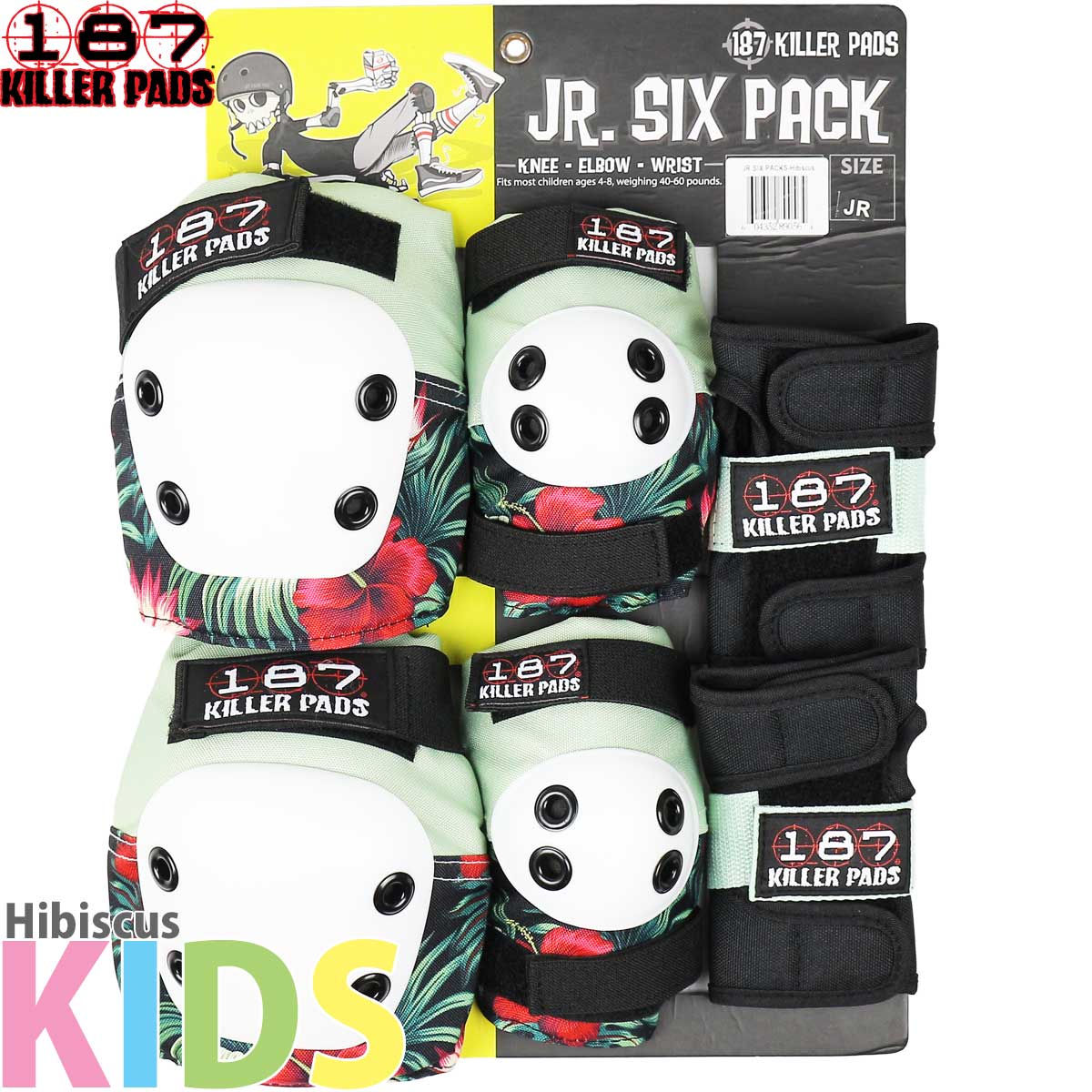 187 スケボー キッズプロテクター ハイビスカス 子供 3点セット Killerpads Junior Six Pack Pad Set Hibiscus ヒジ ヒザ 手首 キラーパッド スケートボード パーク ランプ ユース ランプ 小学生 低学年 幼児 男の子 女の子 こども 子ども