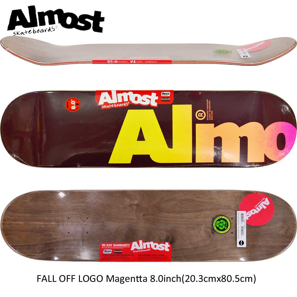 スケボー デッキ スケートボード シグネチャー ALMOST オールモスト スケボーデッキ 板 FALL OFF LOGO Magentta 8.0inch ストリート オシャレ ファッション アイテム