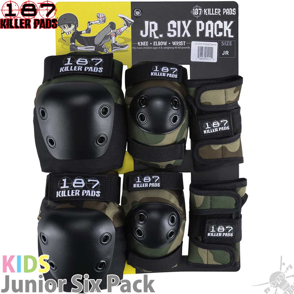 187 スケボー キッズプロテクター カモ 子供 Killerpads Junior Six Pack Camo ヒジ ヒザ 手首 3点セッ..