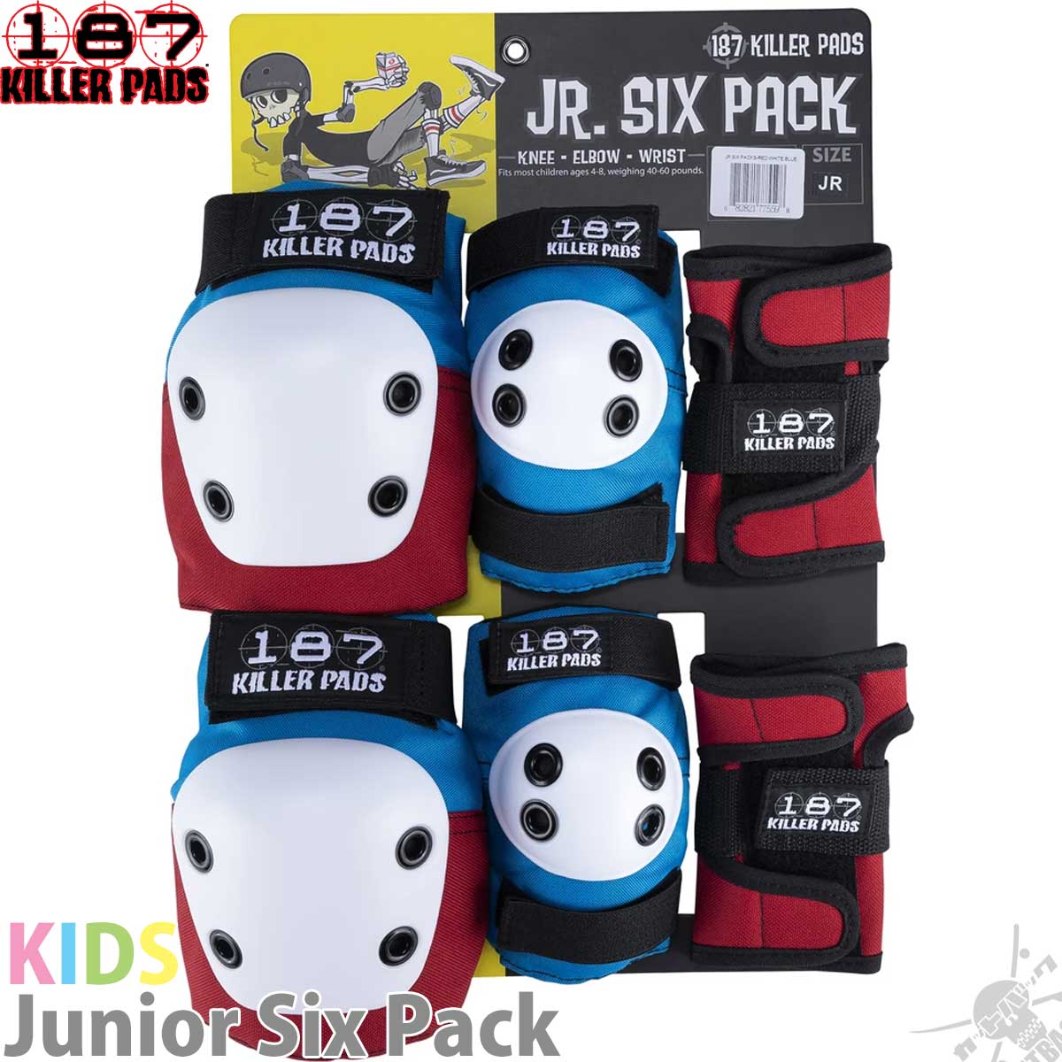 クーポンで5％引きも スケボー スケート プロテクター 187 キッズ 子供 Killerpads Junior Six Pack Red White Blue ヒジ ヒザ 手首 3点セット キラーパッド スケートボード パーク ランプ ユース レッド ホワイト ブルー 子供 小学生 低学年 幼児 園児