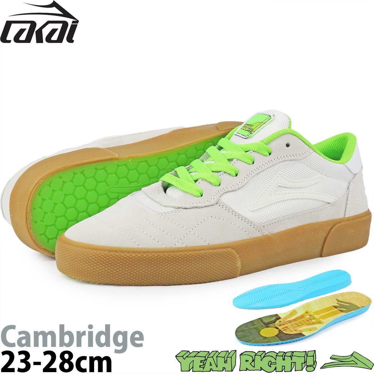 ラカイ ケンブリッジ 23-28cm スケボーシューズ スケシュー スニーカー Lakai Cambridge White/UV Green Suede ホワイト/紫外線 グリーン スエード スケートボード スケボー シューズ 靴 ブランド ローカット メンズ スケート シューズ Girl Yeah Right イヤーライト コラボ