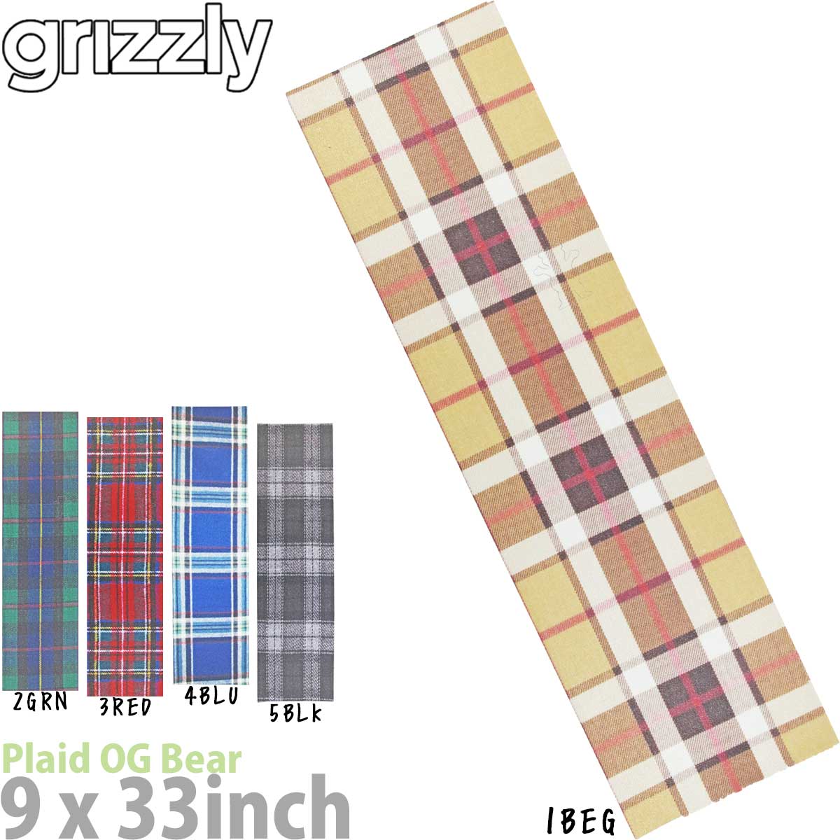 グリズリースケボー デッキテープ Plaid OG Bear Grizzly Griptape Skateboard 5カラー シーズン限定モデル プレイド チェック 格子柄 ..