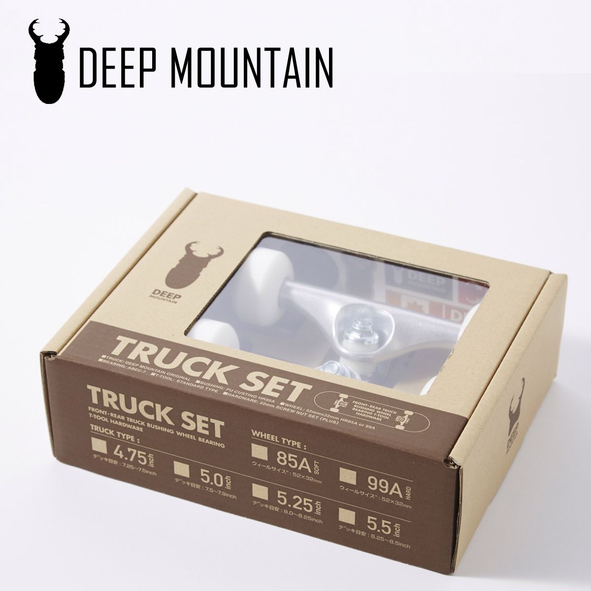 DEEP MOUNTAIN ディープマウンテン MIYAMAオリジナル 足回りセット スケボー スケートボード 専用ボックス付き トラック ウィール ベアリングビス ツール ステッカー