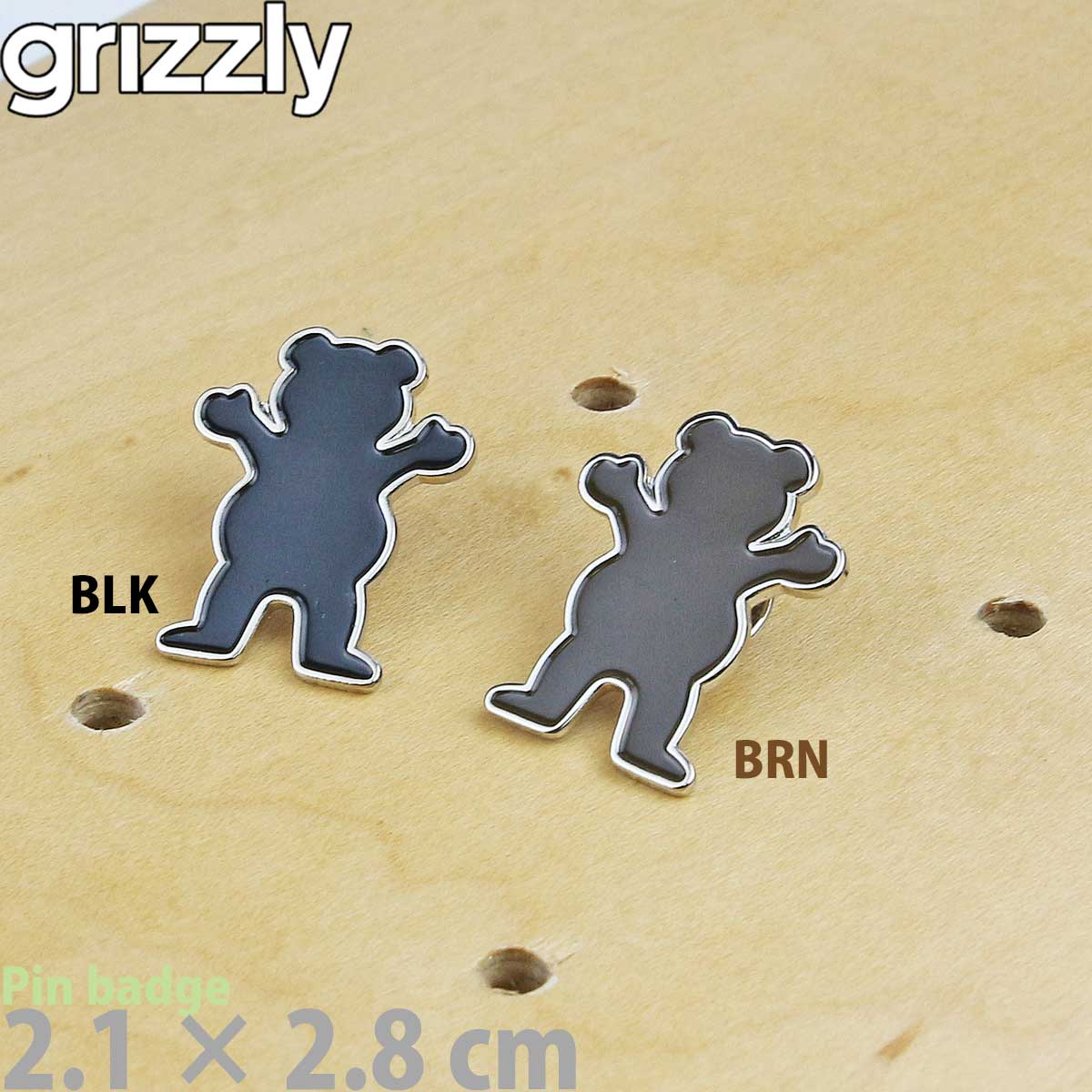 グリズリー ピンバッチ スケボー スケートボード Grizzly Griptape Skateboard Pin badge 熊 クマ ベアー おしゃれ 留め具 ピンバッジ ..