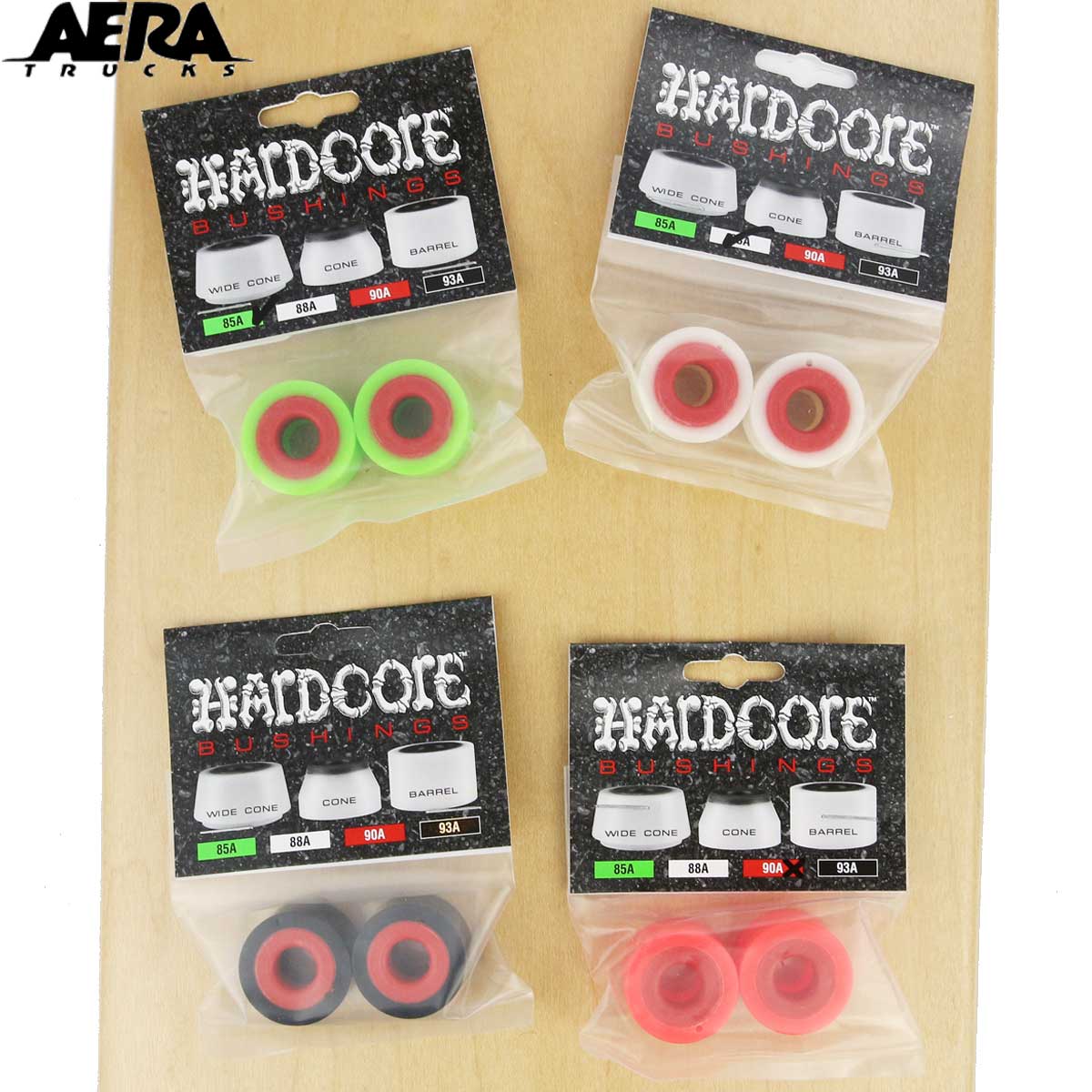 ■メーカーAera Skateboard Trucks アエラスケートボードトラック■商品名Hardcore Barrel Bushings ハードコア バレルブッシング■カラー/硬度Green 85A ソフト カービング、クルージング、フリーライディング、クイックステアリングトラックが必要な人 White 88A ミディアムソフト カービング、クルージング、フリーライディング、ダウンヒル Red 90A ミディアム カービング、フリーライディング、ダウンヒル Black 93A ハード フリーライディング、ダウンヒル、高体重いライダー向き。ローアングルリアトラックに最適■特徴パトリック・スウィッツァー、バイロン・エッサート、ケビン・ライマーが所属するAeraTrucksチームに選ばれた高品質ブッシング。 ノーマルブッシュのまま使用するすべてのロングボードトラック、またはシムを使用する場合はトールブッシングトラックに適合。 Aera、Paris、Calibre、Randalトラックユーザーに選ばれています。■商品説明ハードコアブッシングは、トラックを高性能カービング、レーシング、またはフリーライドマシンに変えるSkateOne特許取得済みのボンドインサートテクノロジーを備えています。接着されたインサートは、傾斜を著しく減らし、より滑らかな回転を生み出し、安定性を追加。通常よりも低いデュロメーターブッシングでより高い安定感を生み出します。インサートは余分な部品なしでステアリング軸を固定、ゴムバンドのようにブッシングを開くのではなく、ブッシングの上下のみを圧縮する独自の製造方法になっています。AERA - ハードコアブッシング - ロングボードブッシュ - アエラブッシング AERAHARDCORE BARREL BUSHING ■メーカーAera Skateboard Trucks アエラスケートボードトラック■商品名Hardcore Barrel Bushings ハードコア バレルブッシング■カラー/硬度Green 85A ソフト カービング、クルージング、フリーライディング、クイックステアリングトラックが必要な人 White 88A ミディアムソフト カービング、クルージング、フリーライディング、ダウンヒル Red 90A ミディアム カービング、フリーライディング、ダウンヒル Black 93A ハード フリーライディング、ダウンヒル、高体重いライダー向き。ローアングルリアトラックに最適■特徴パトリック・スウィッツァー、バイロン・エッサート、ケビン・ライマーが所属するAeraTrucksチームに選ばれた高品質ブッシング。 ノーマルブッシュのまま使用するすべてのロングボードトラック、またはシムを使用する場合はトールブッシングトラックに適合。 Aera、Paris、Calibre、Randalトラックユーザーに選ばれています。■商品説明ハードコアブッシングは、トラックを高性能カービング、レーシング、またはフリーライドマシンに変えるSkateOne特許取得済みのボンドインサートテクノロジーを備えています。接着されたインサートは、傾斜を著しく減らし、より滑らかな回転を生み出し、安定性を追加。通常よりも低いデュロメーターブッシングでより高い安定感を生み出します。インサートは余分な部品なしでステアリング軸を固定、ゴムバンドのようにブッシングを開くのではなく、ブッシングの上下のみを圧縮する独自の製造方法になっています。