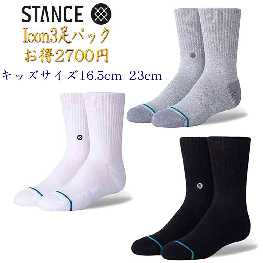 Stance スタンス アイコン 3本セット 靴下 Stance Socks Icon 3Pack Boy キッズ＆レディース 16.5-23cm ギフト 男性 彼氏 プレゼント 贈り物 普段履き