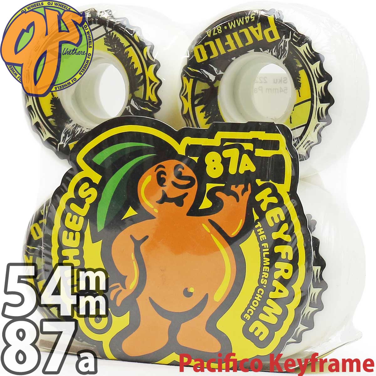 OJ 54mm 87a スケボー ソフトウィール タイヤ OJ Pacifico Keyframe White Skateboard Wheels スケートボード パシフィコ キーフレーム 街乗り ストリート フィルマー パーツ ブランド スケボーウィール カットバック